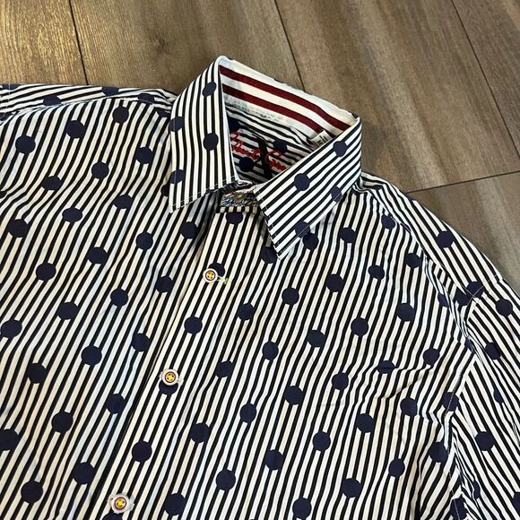 Robert Graham Mens Button Down Shirt Striped Polka Dot Size M Bin C-40 - Picture 2 of 4